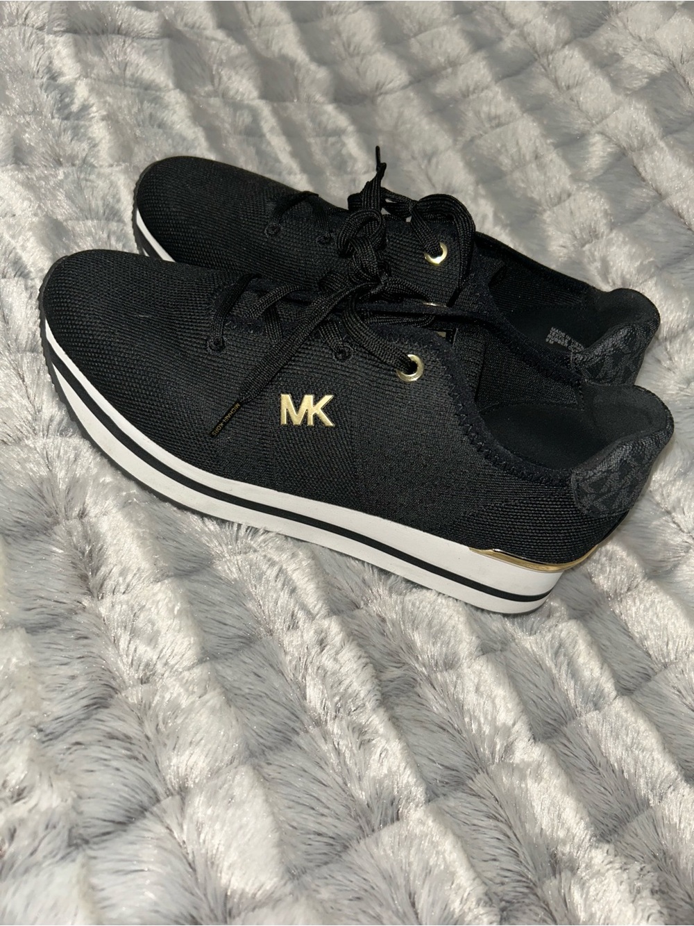 Michael Kors Black and Gold MK Accent Platform Sneakers